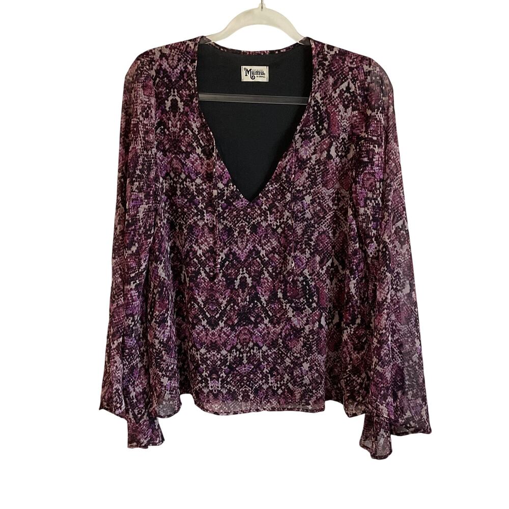 Show Me Your Mumu Bardot Bell Sleeve Boho Lined Printed Blouse - Size XS